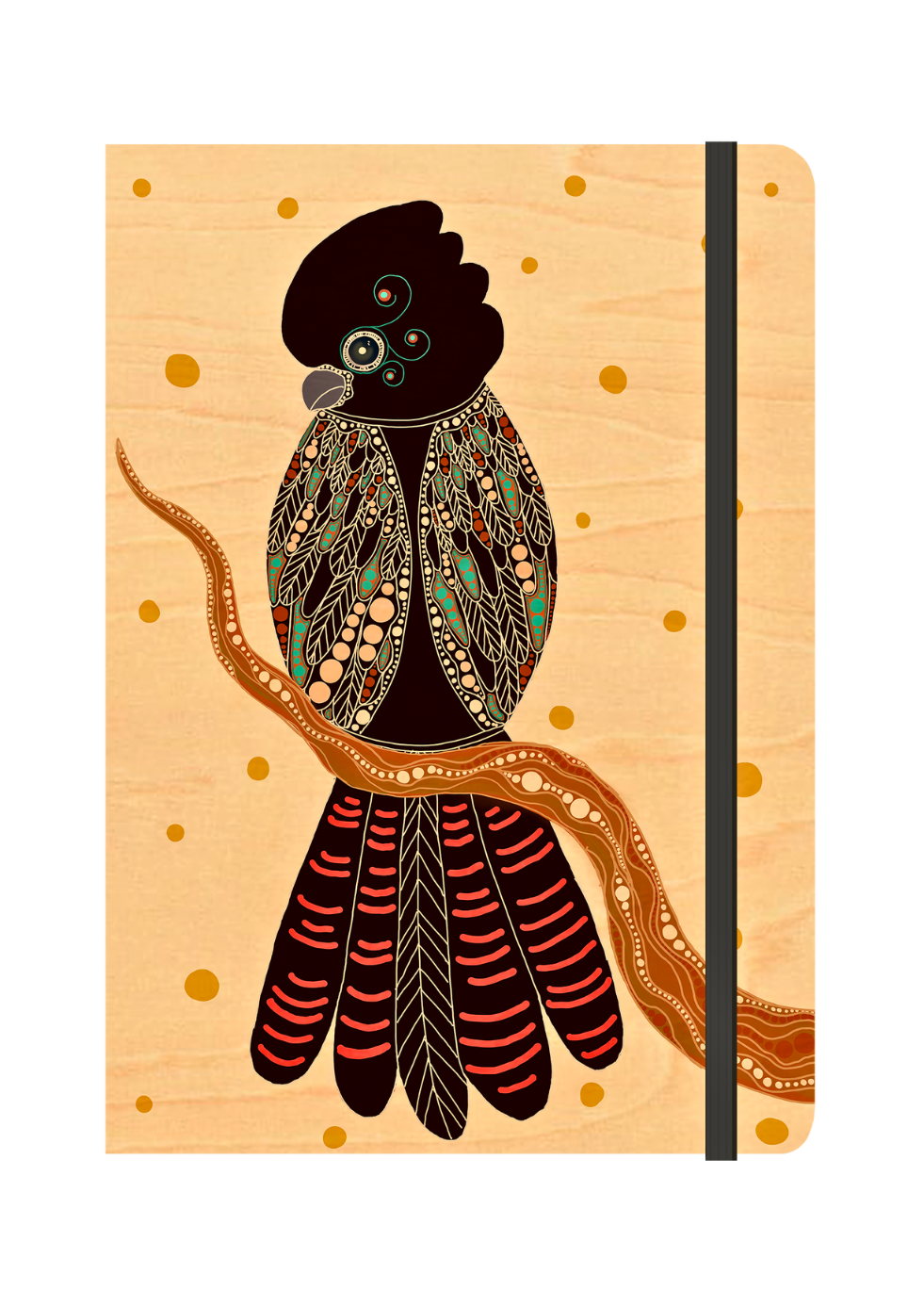 B6 Wood Cover Notebook (Lined) - Gidila (Red Tailed Black Cockatoo)