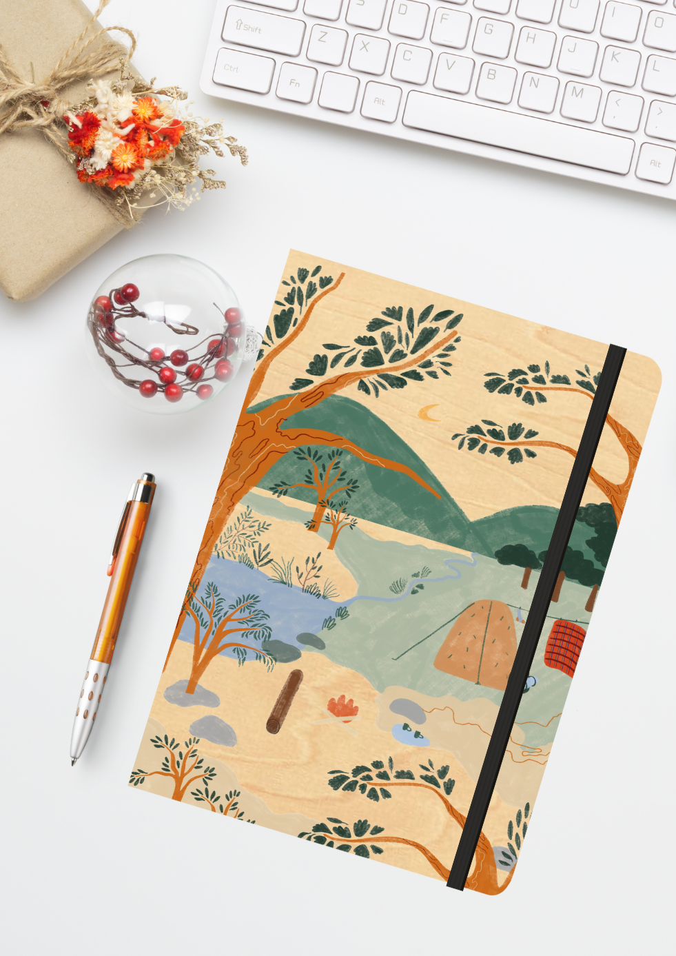 A5 Wood Cover Journal (Blank) - Camping Trip