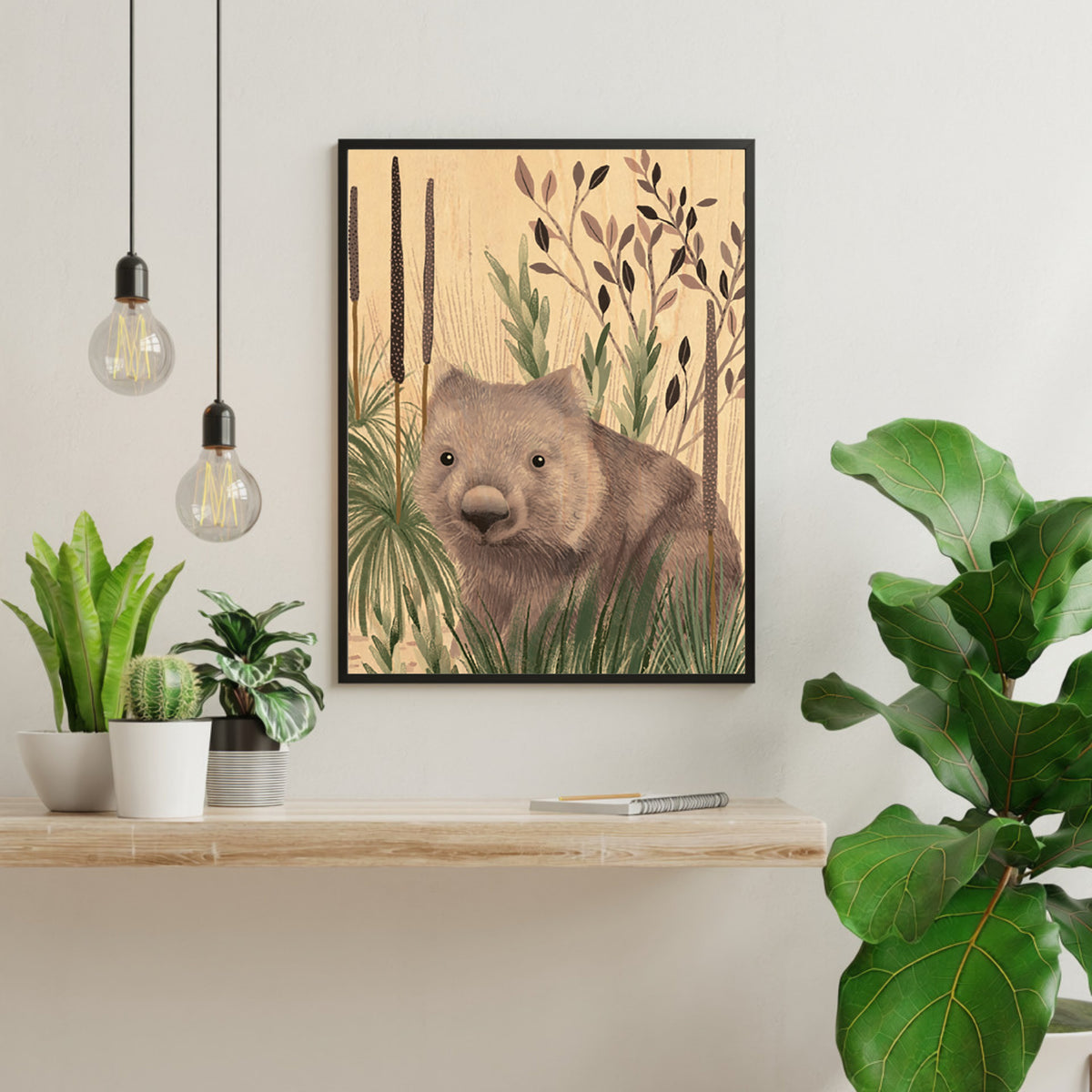 Wood Art Print A4 - Wombat Wandering