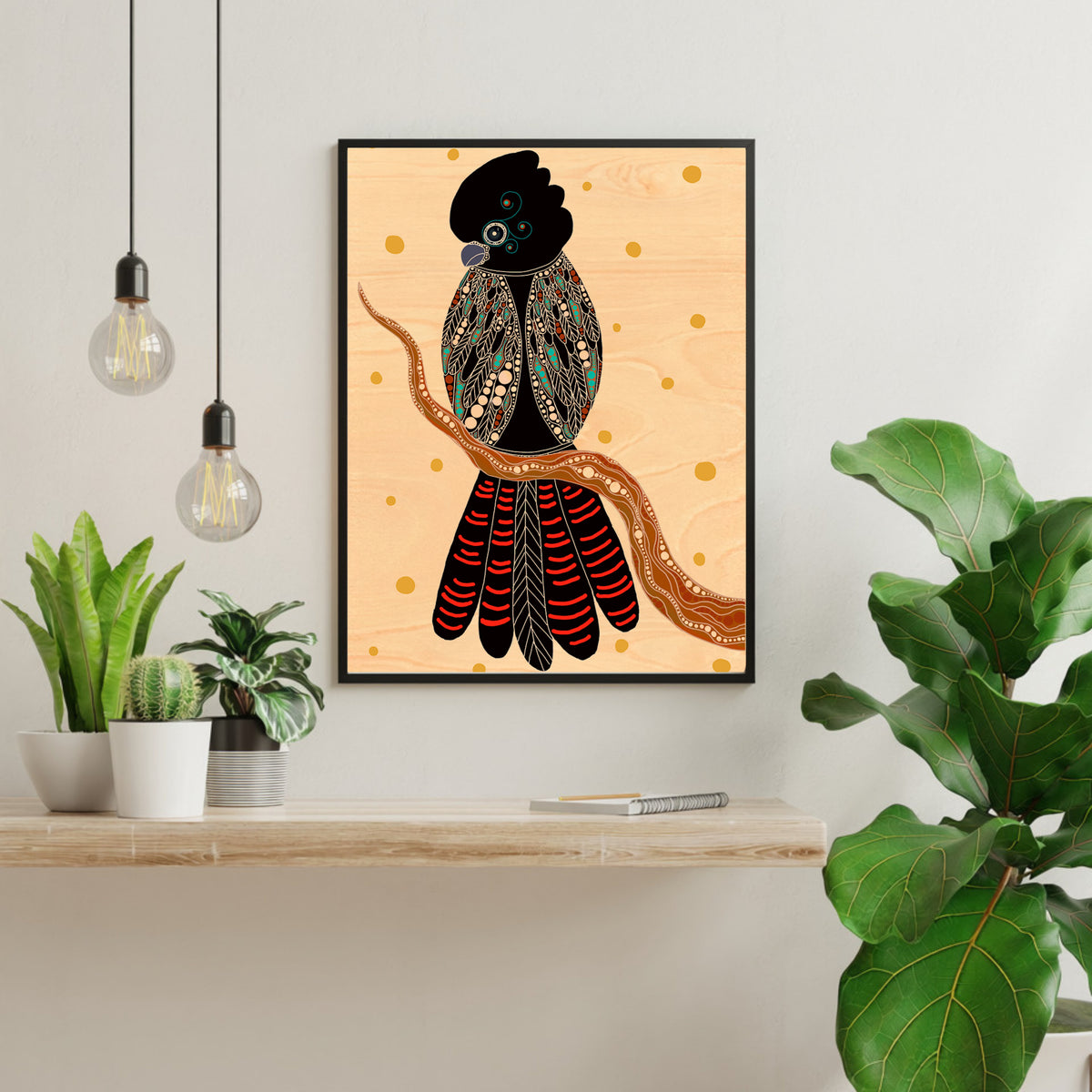 Wood Art Print A4 - Gidila (Red tailed Black Cockatoo)