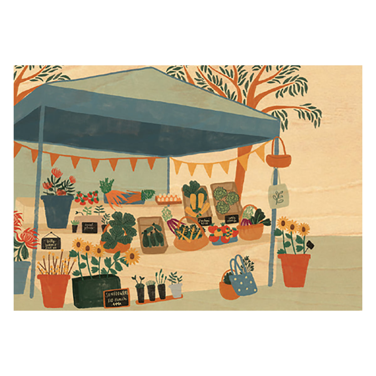 Wood Art Print A4 - Farmer's Market