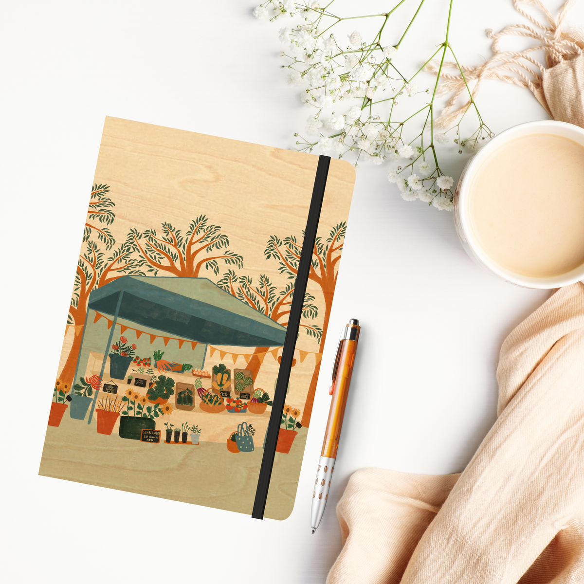 B6 Wood Cover Notebook (Lined) - Farmers Market
