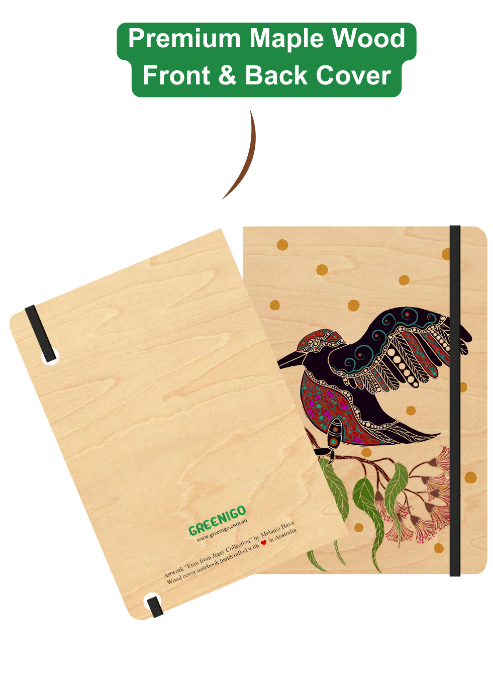 B6 Wood Cover Notebook (Lined) - Gunggaga (Kookaburra)