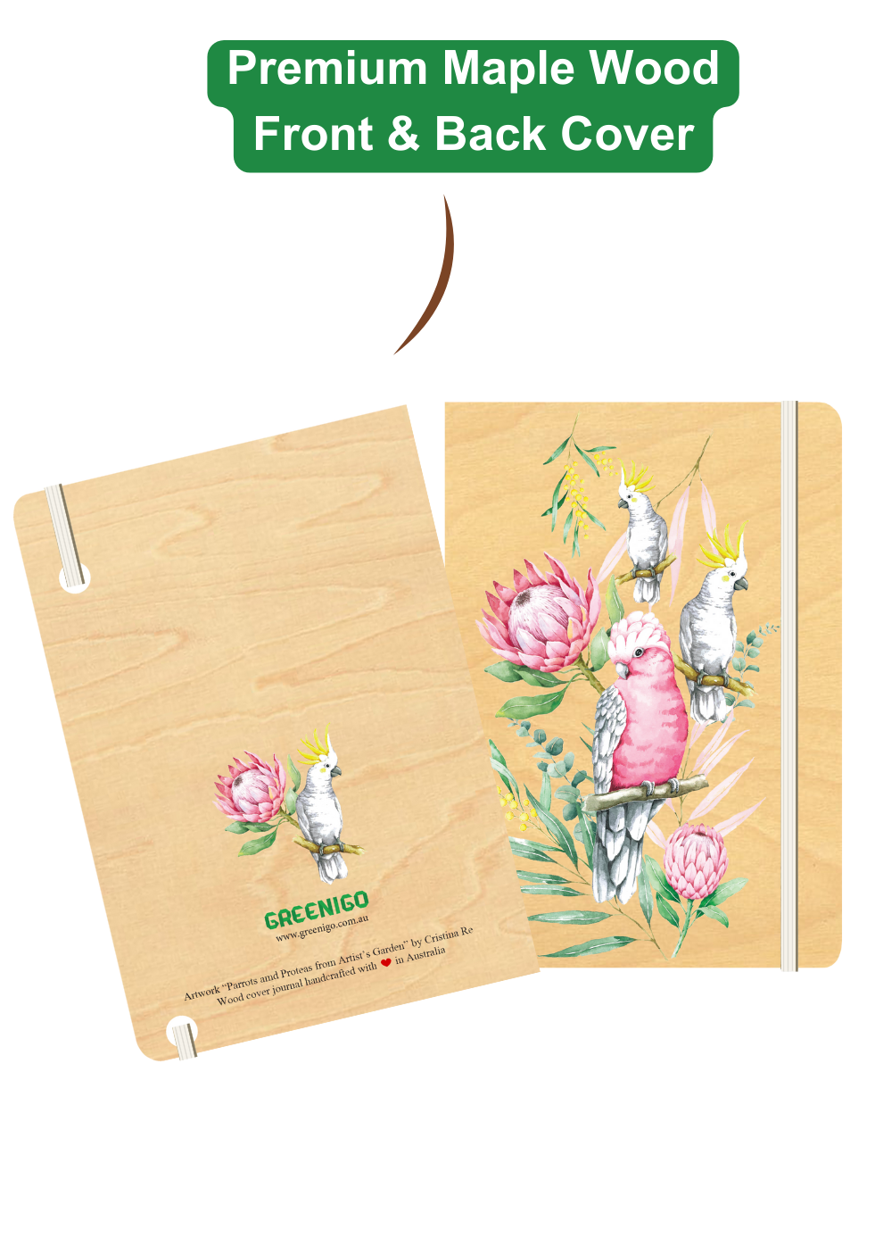 A5 Wood Cover Journal (Blank) - Parrots & Proteas