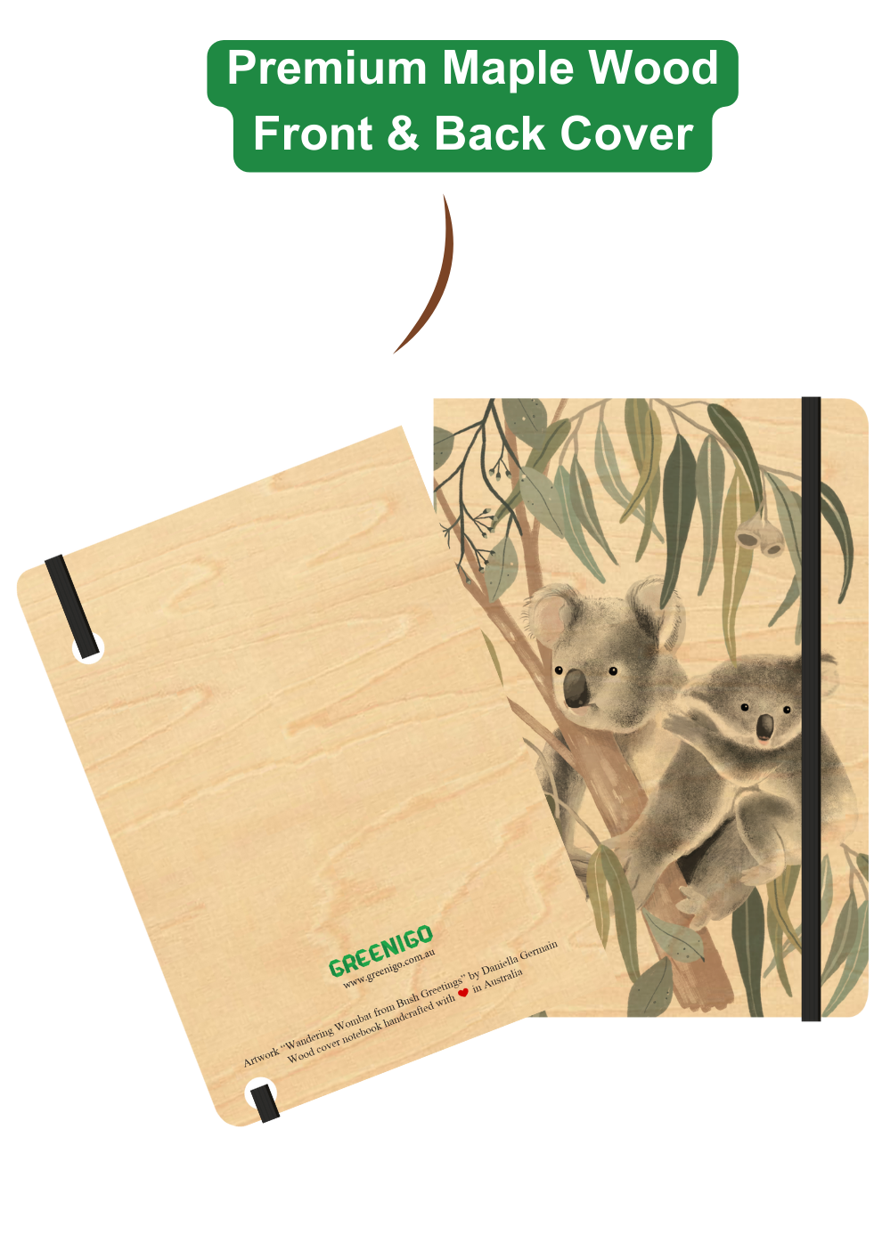 A5 Wood Cover Journal (Blank) - Koala Cuddles