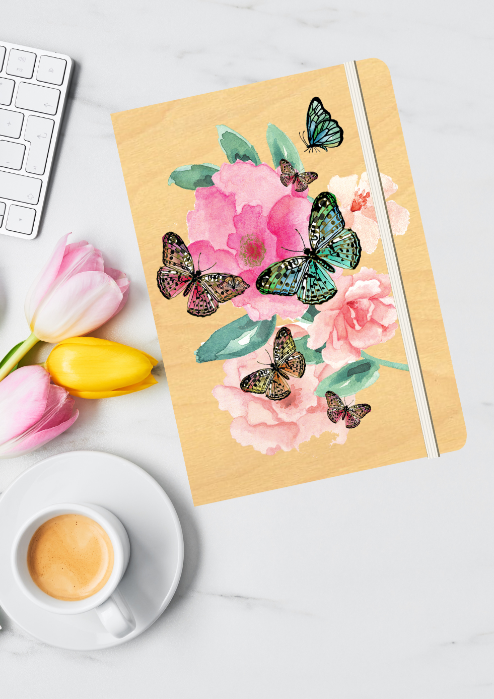 A5 Wood Cover Journal (Blank) - Butterfly Garden