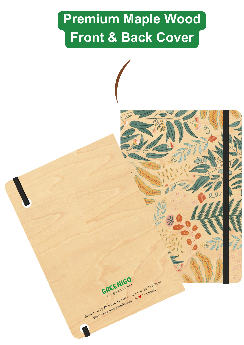 A5 Wood Cover Journal (Blank) - Flora Jungle