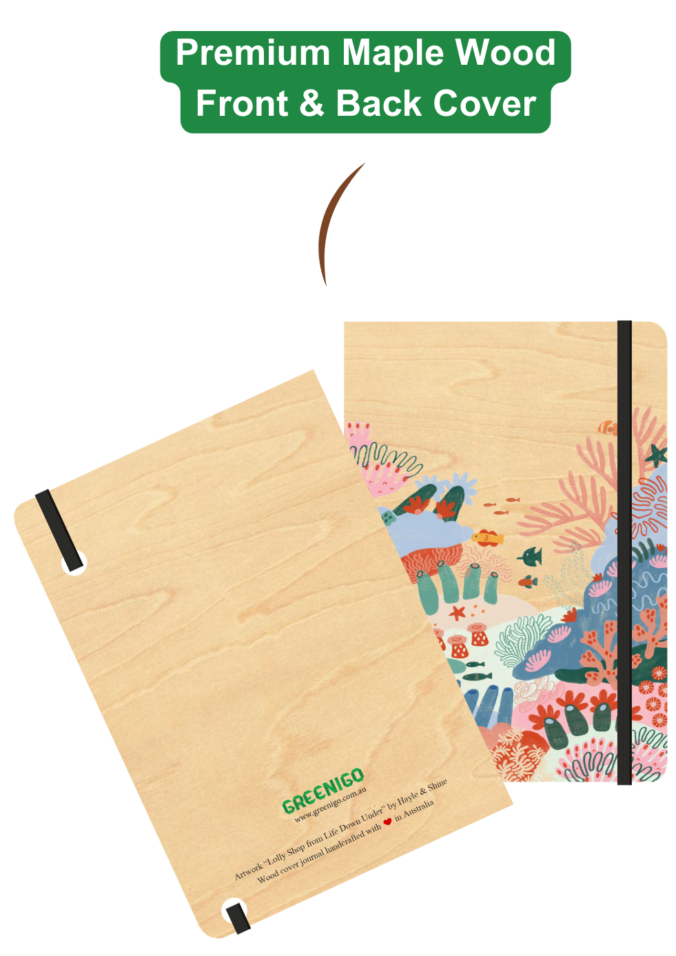 A5 Wood Cover Journal (Blank) - Colourful Corals