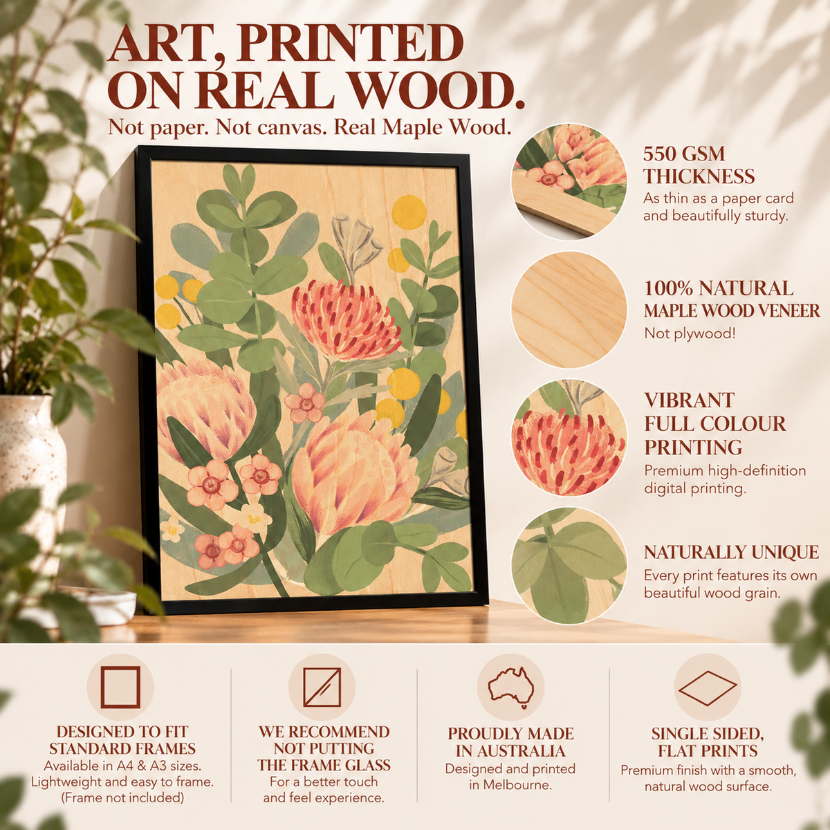 Wood Art Print - Native Posy