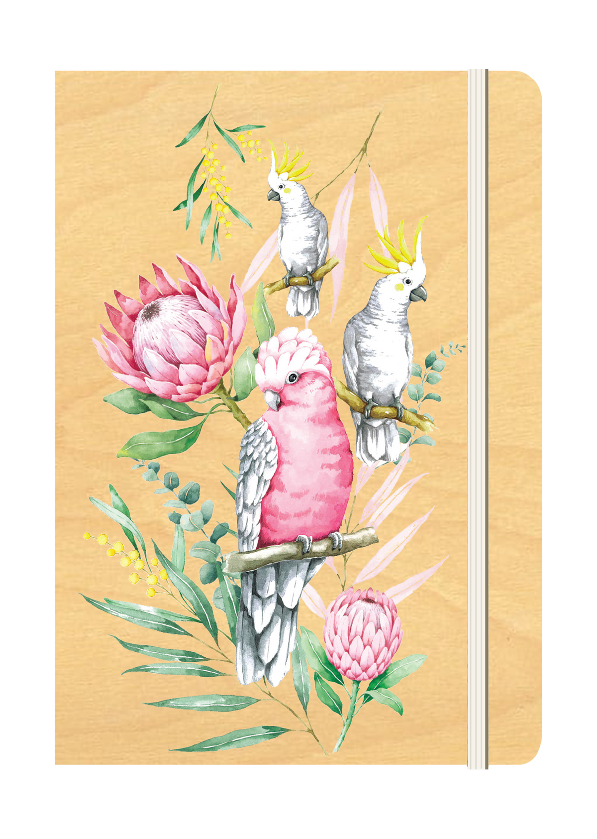 B6 Wood Cover Notebook (Lined) - Parrots & Proteas