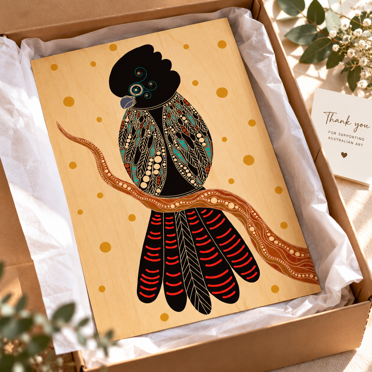 Wood Art Print - Gidila (Red tailed Black Cockatoo)