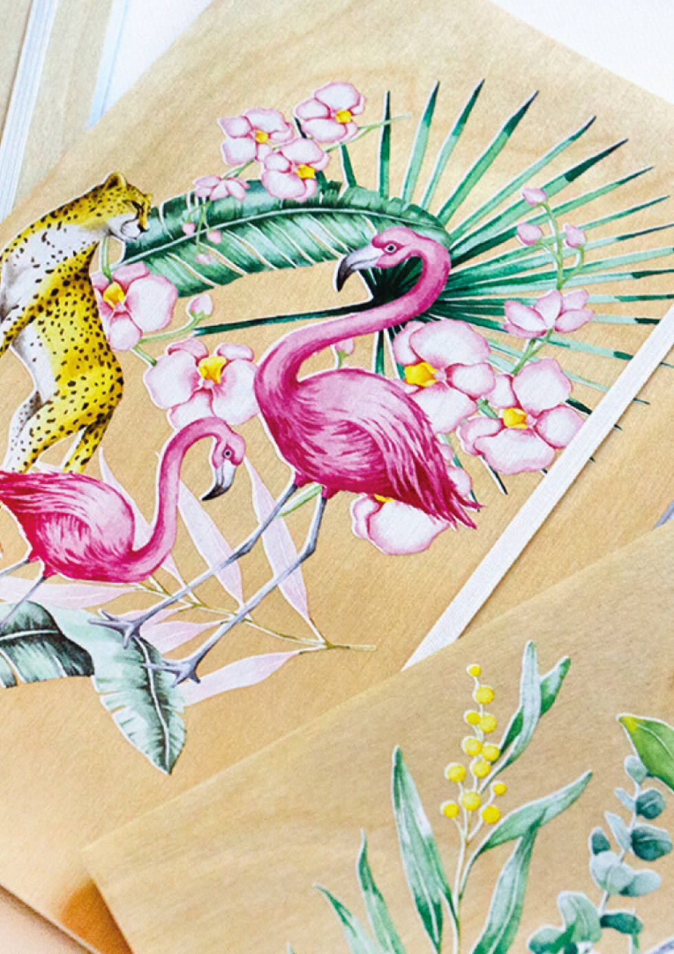 B6 Wood Cover Notebook (Lined) - Flamingo Jungle