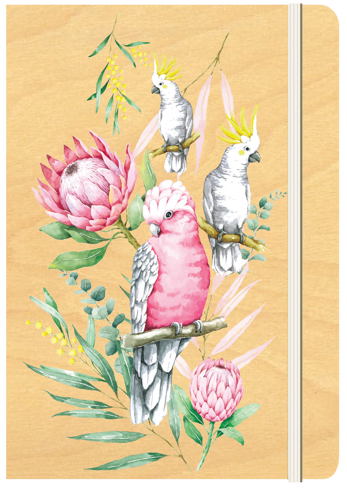 A5 Wood Cover Journal (Blank) - Parrots & Proteas