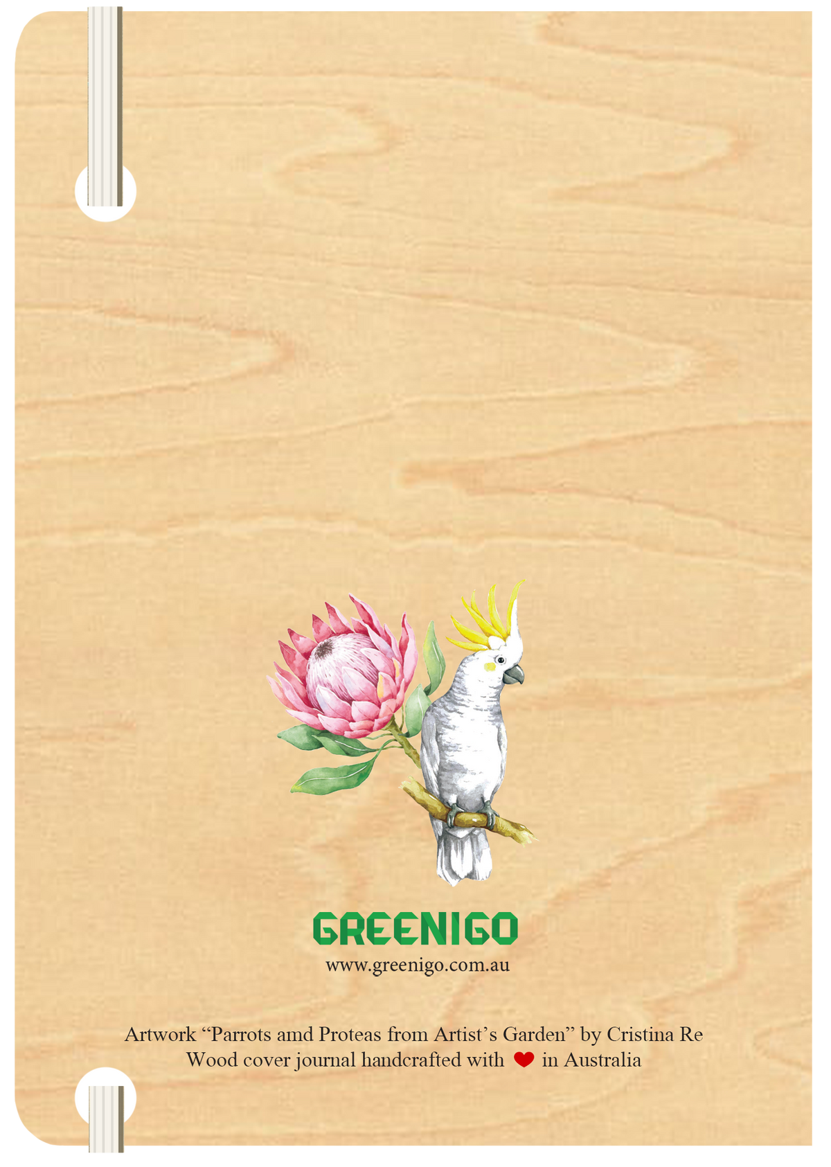 A5 Wood Cover Journal (Blank) - Parrots & Proteas