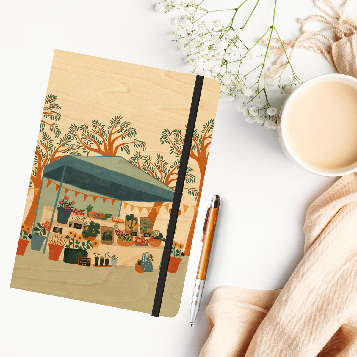 A5 Wood Cover Journal (Blank) - Farmers Market
