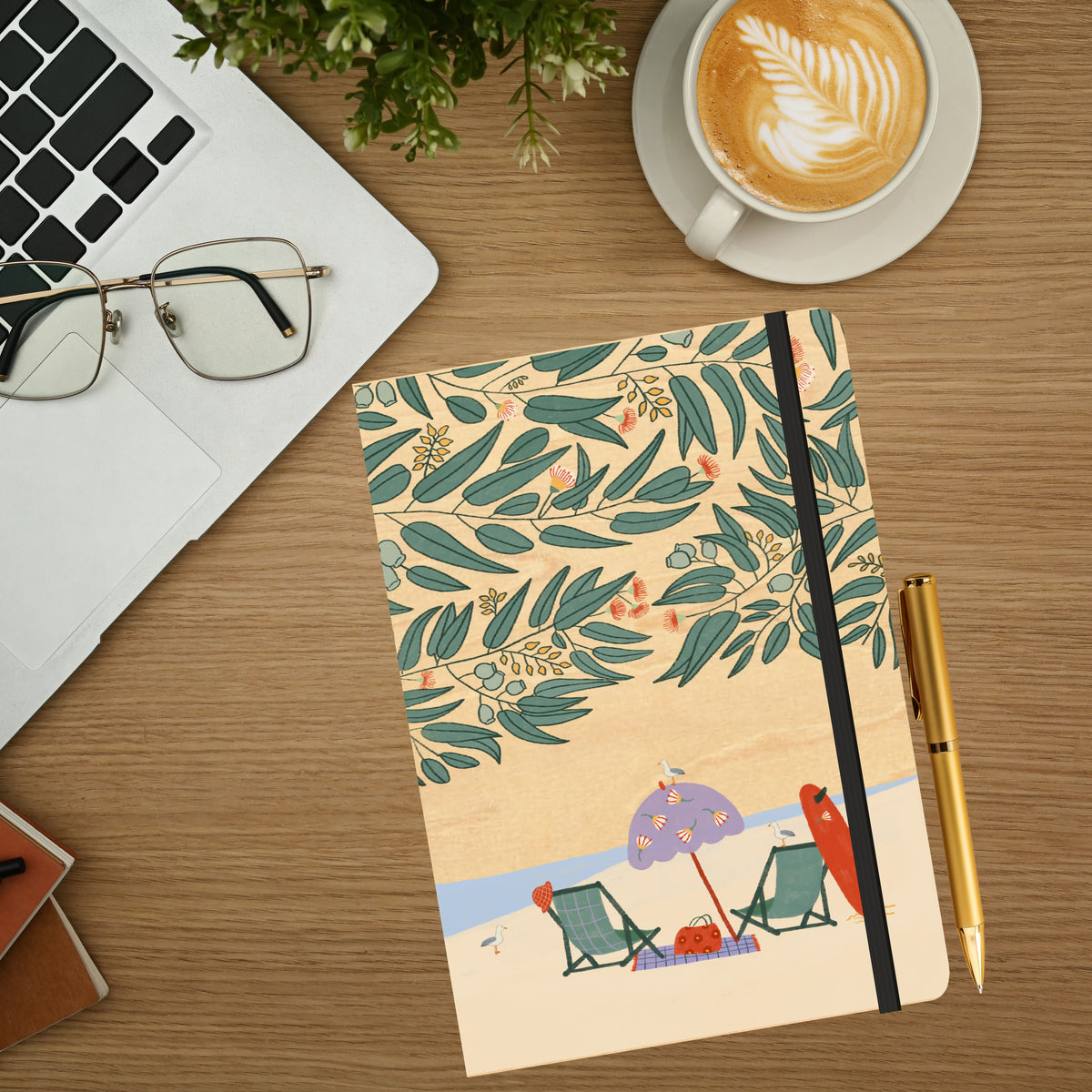 A5 Wood Cover Journal (Blank) - Beach Day