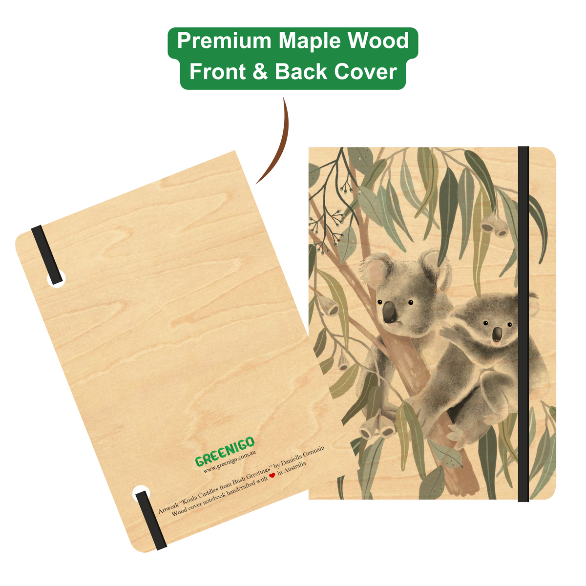 B6 Wood Cover Notebook (Lined) - Koala Cuddles