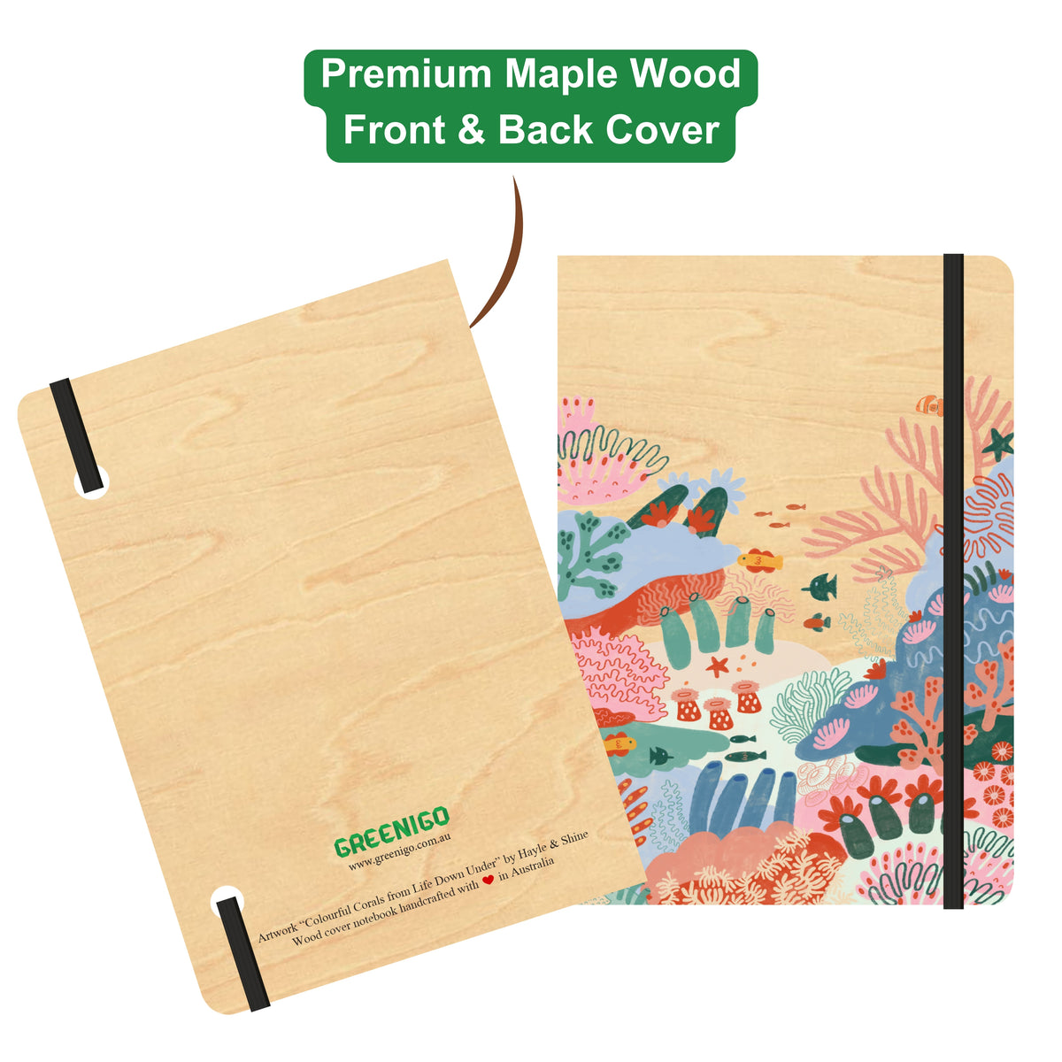 B6 Wood Cover Notebook (Lined) - Colourful Corals