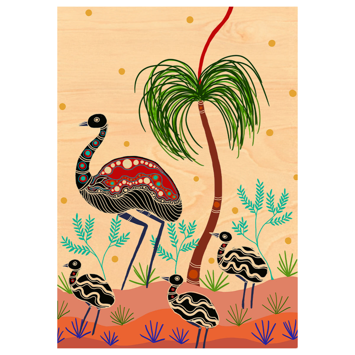 Wood Art Print A4 - Emu