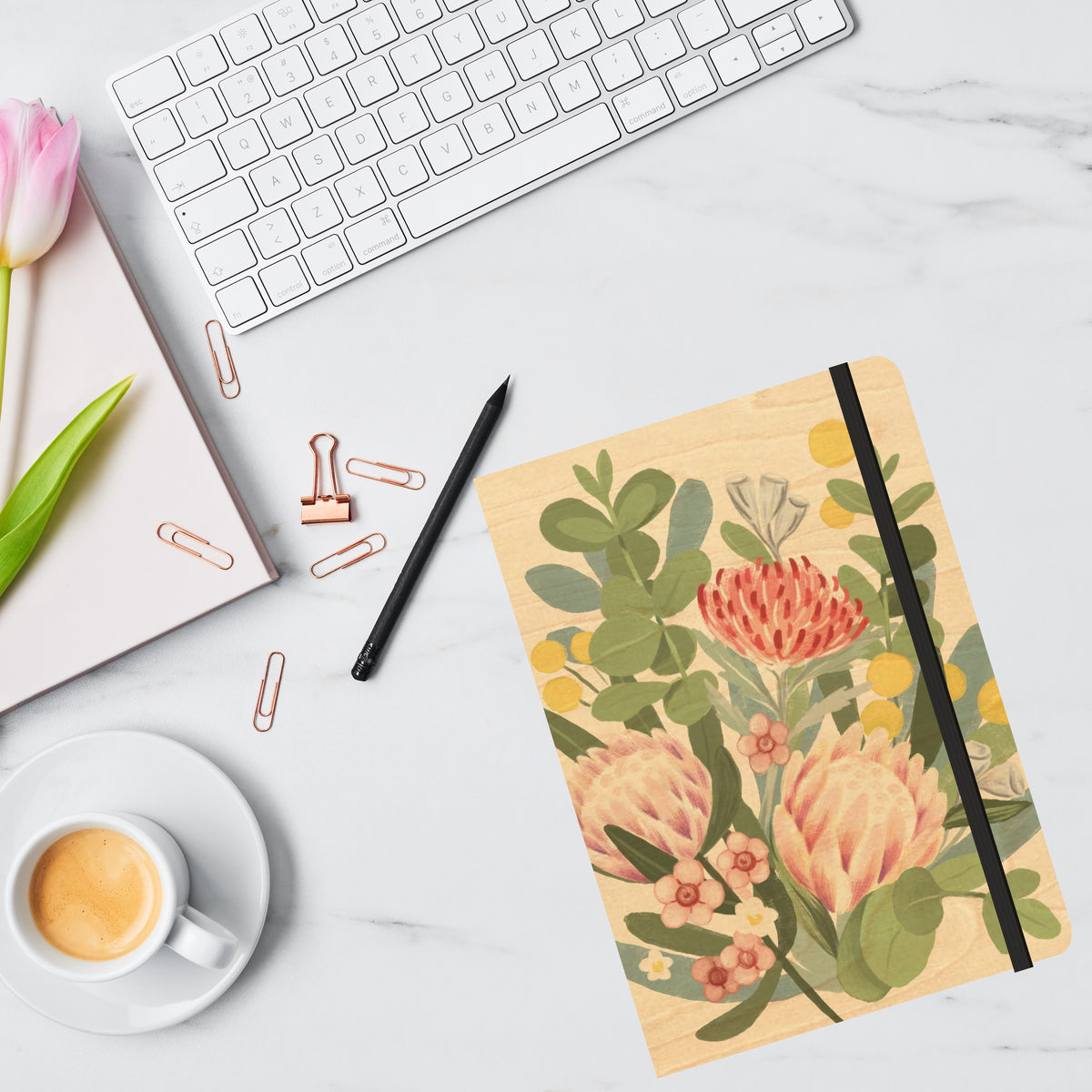 A5 Wood Cover Journal (Blank) - Native Posy
