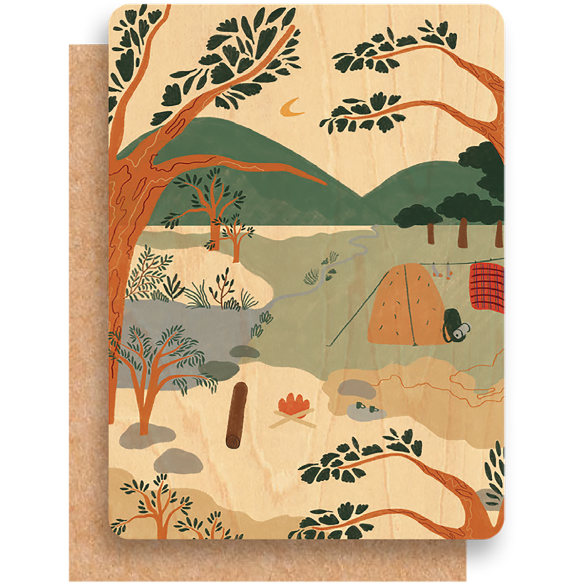 Wood Greeting Card - Camping Trip