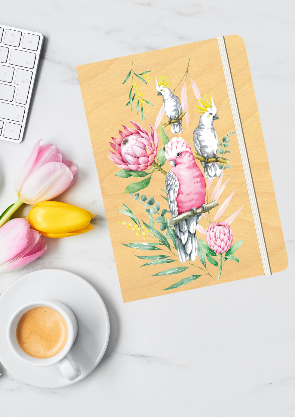 A5 Wood Cover Journal (Blank) - Parrots &amp; Proteas