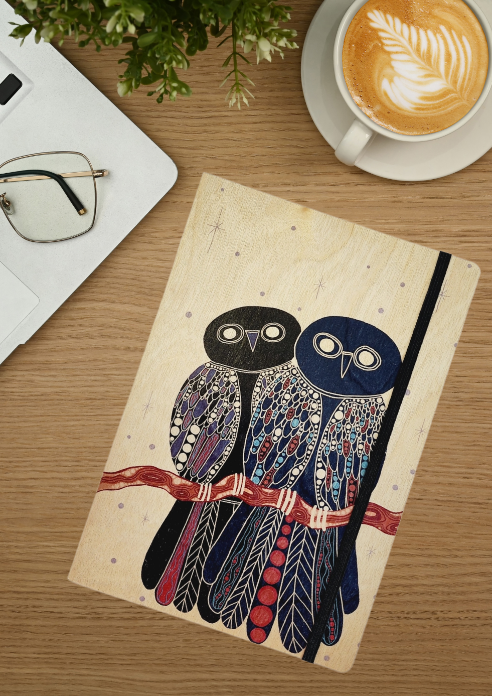 A5 Wood Cover Journal (Blank) - Gugu (Owl)