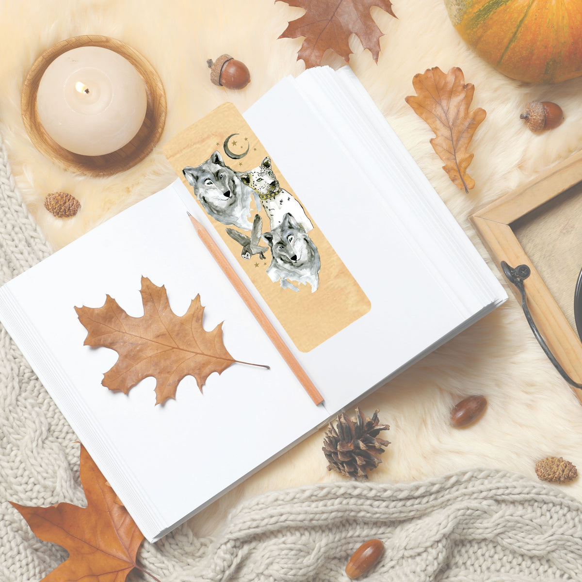 Wood Bookmark - White Wolf