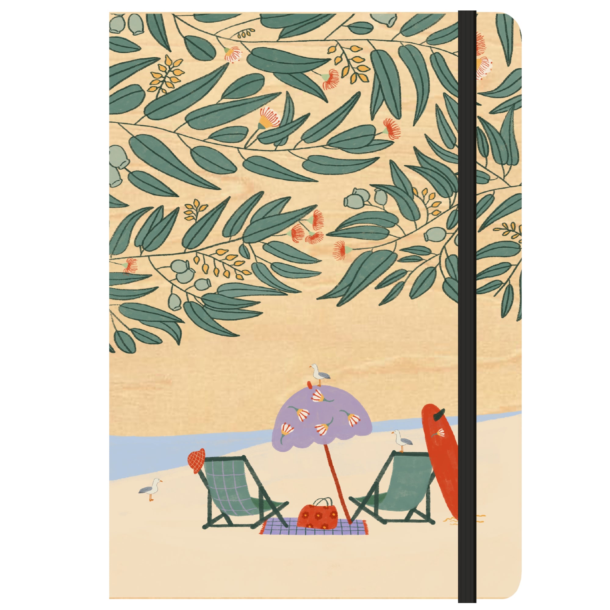 A5 Wood Cover Journal (Blank) - Beach Day