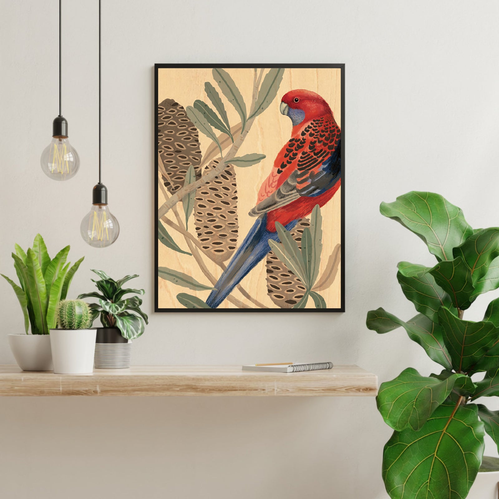 Wood Art Print A4 - Rosella with Banksia