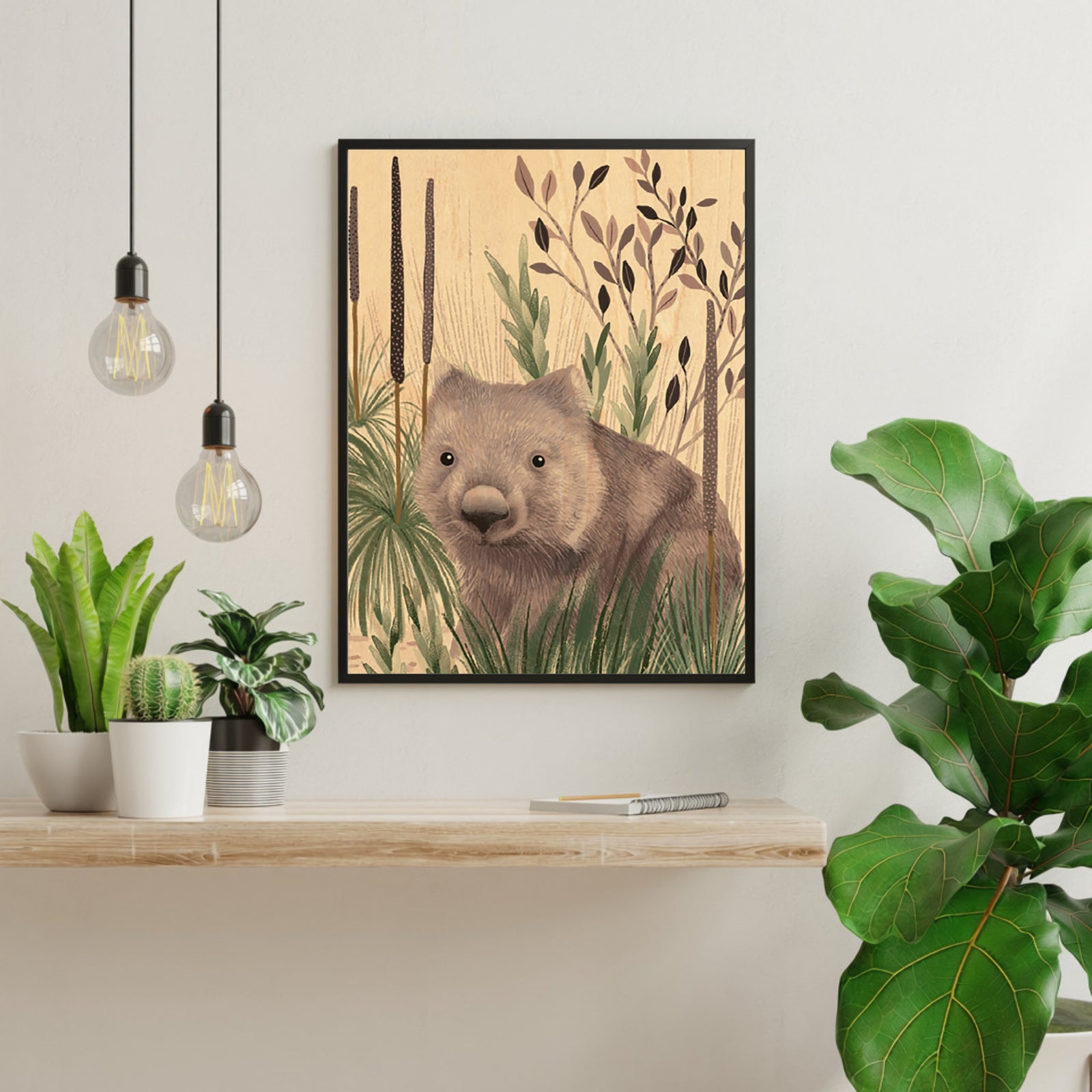 Wood Art Print A4 - Wombat Wandering