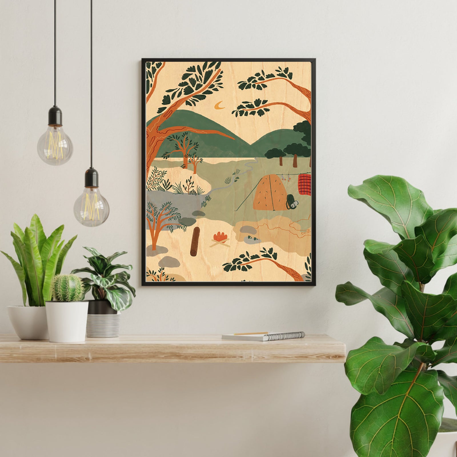 Wood Art Print A4 - Camping Trip