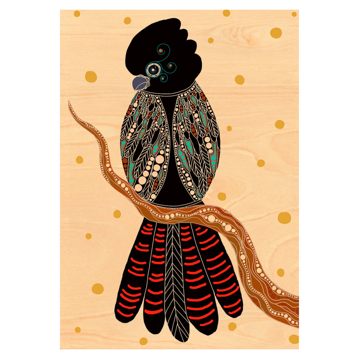 Wood Art Print A4 - Gidila (Red tailed Black Cockatoo)