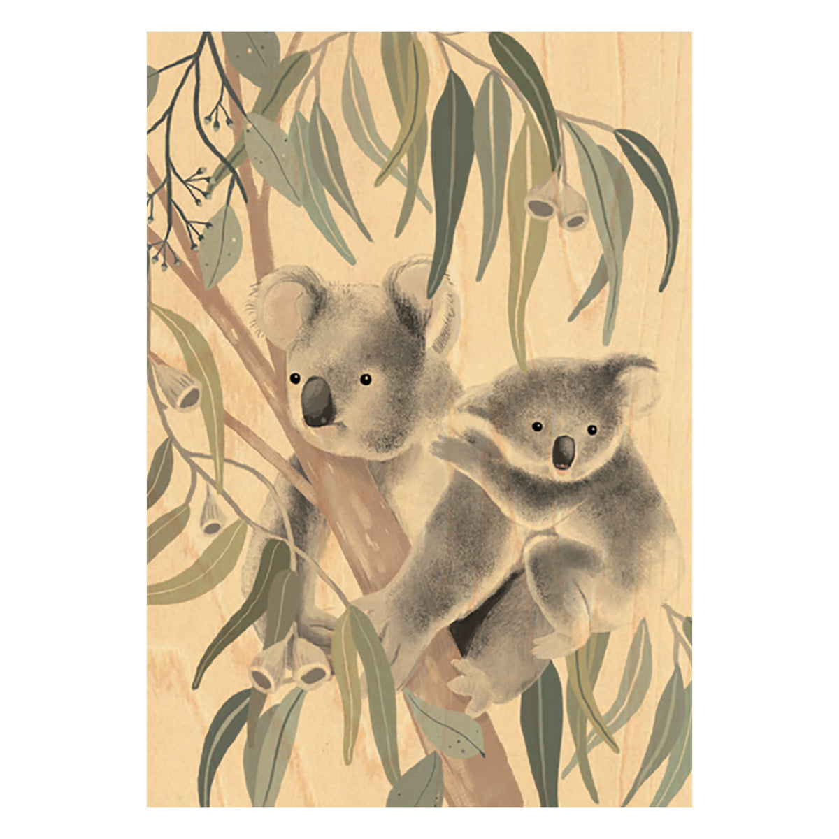 Wood Art Print A4 - Koala Cuddles
