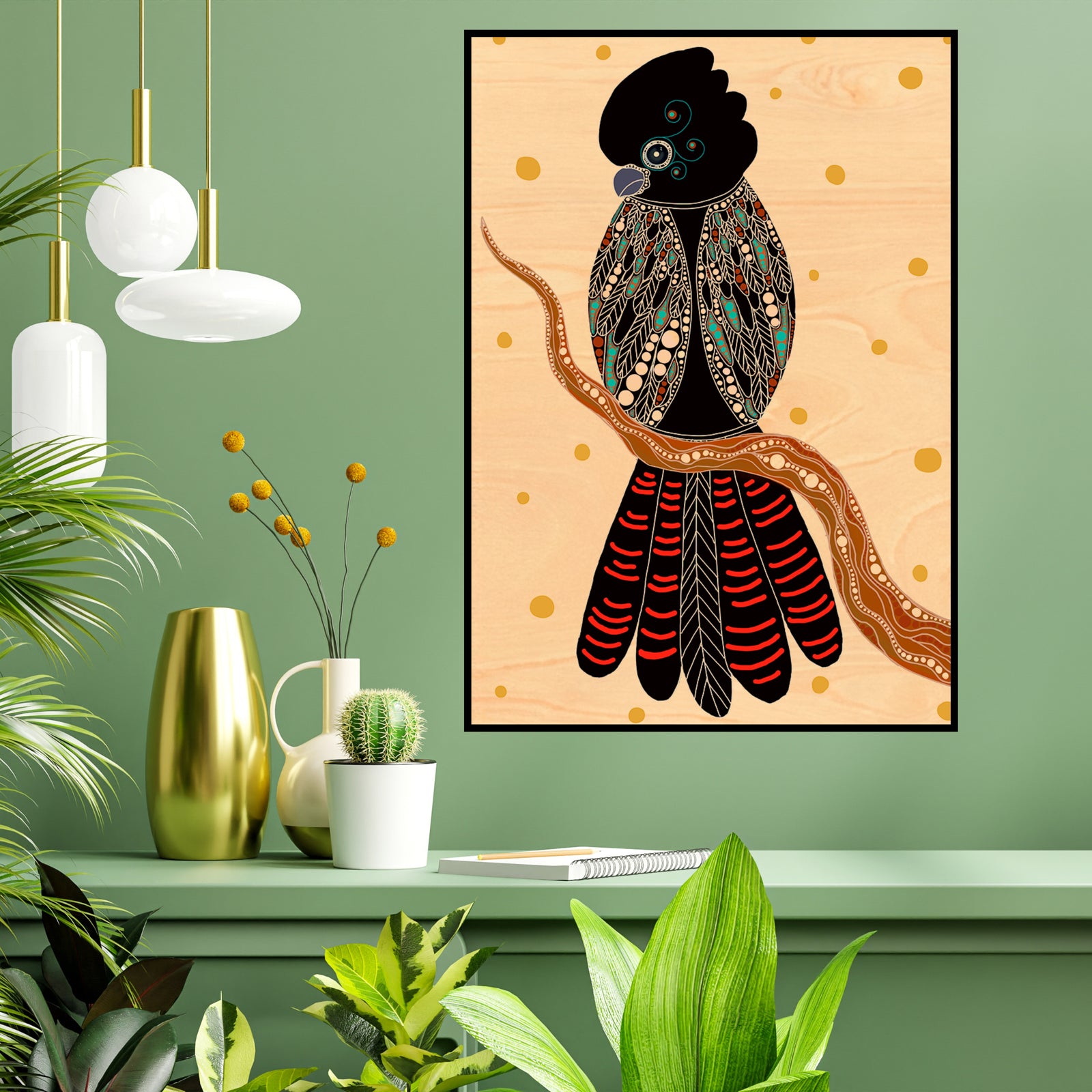 Wood Art Print A3 - Gidila (Red tailed Black Cockatoo)