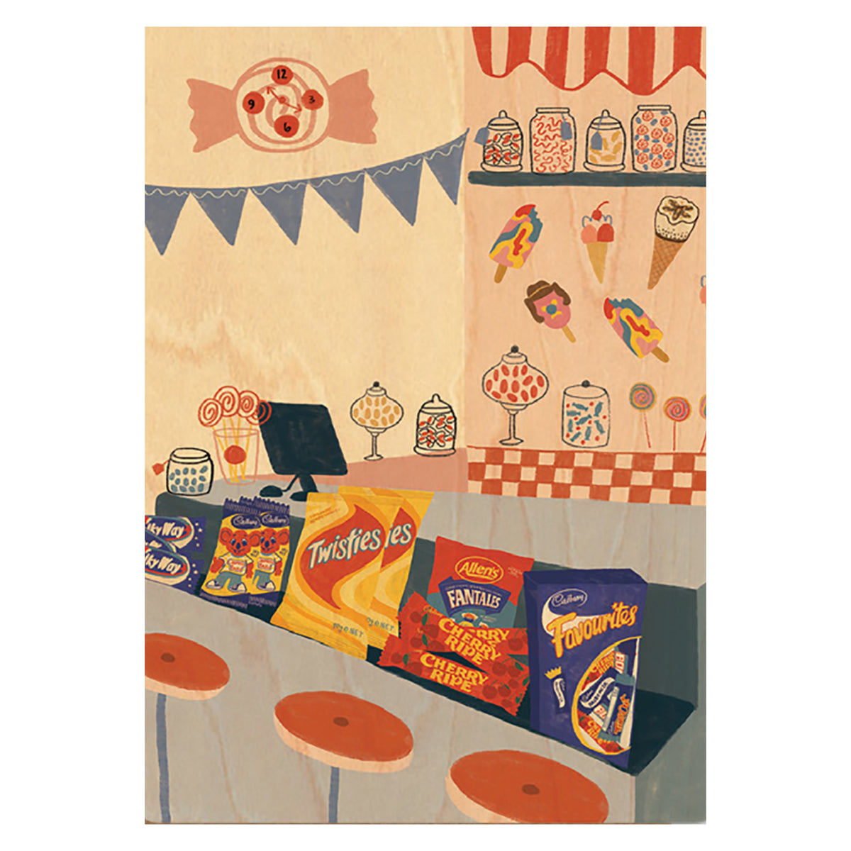 Wood Art Print A4 - Lolly Shop