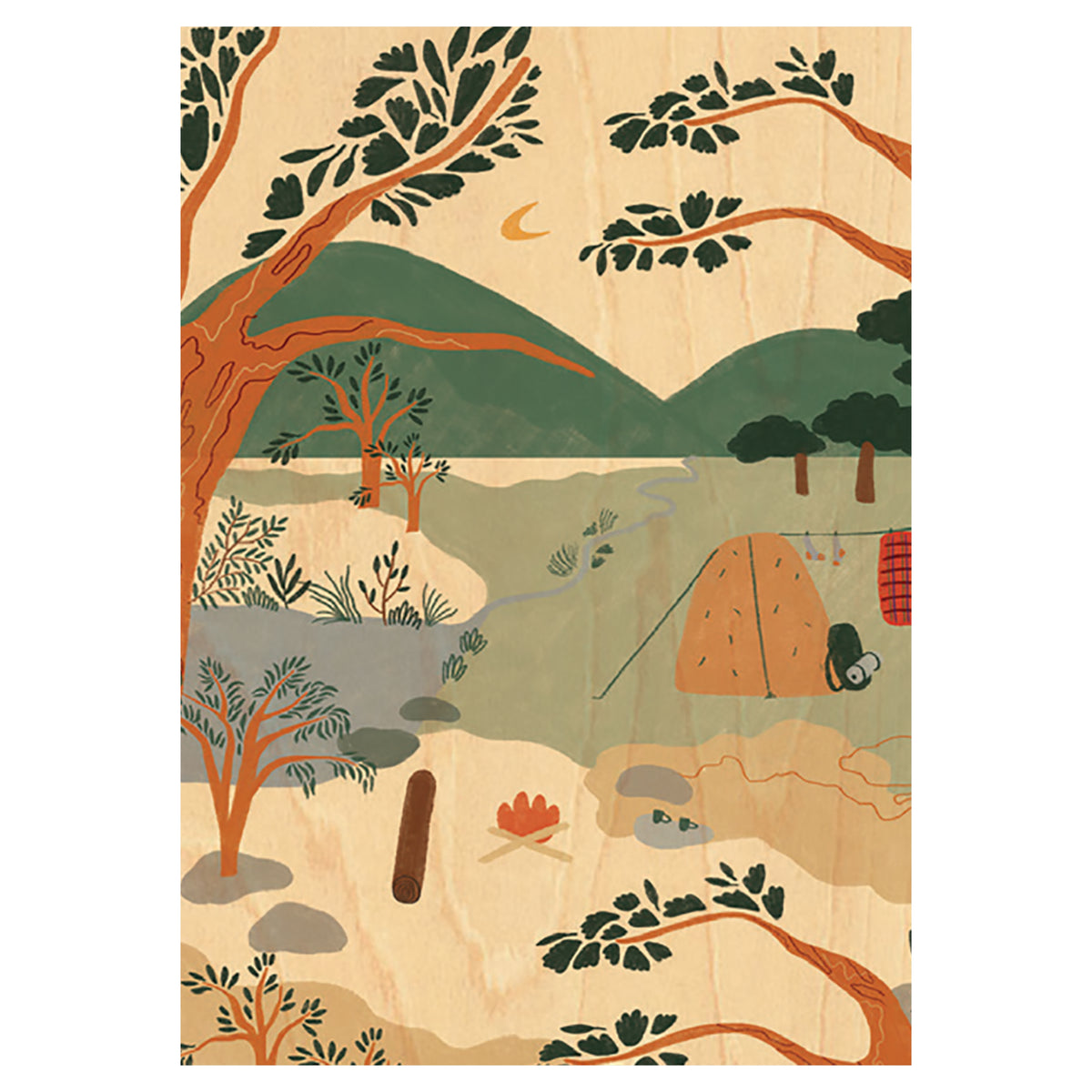 Wood Art Print A4 - Camping Trip