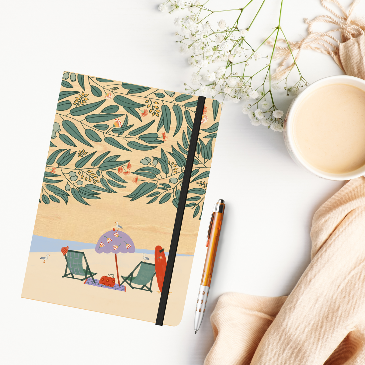 B6 Wood Cover Notebook (Lined) - Beach Day