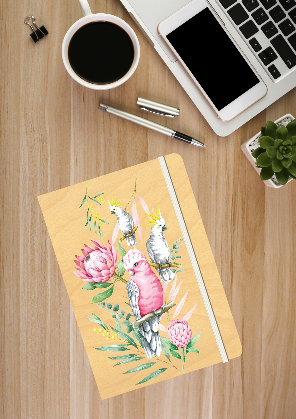 B6 Wood Cover Notebook (Lined) - Parrots &amp; Proteas