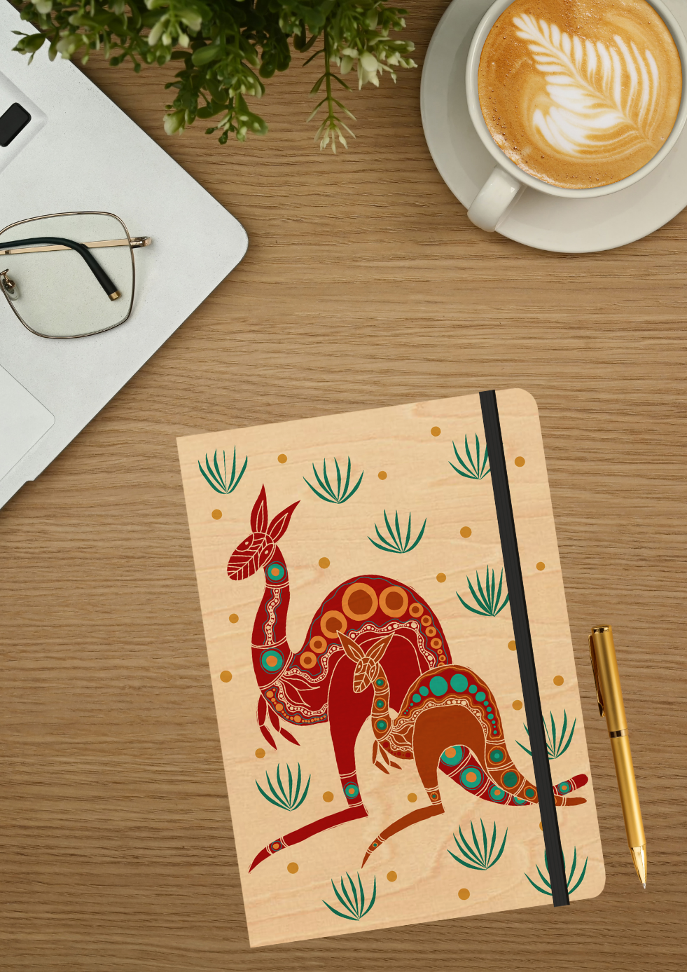 B6 Wood Cover Notebook (Lined) - Yuri (Kangaroo)