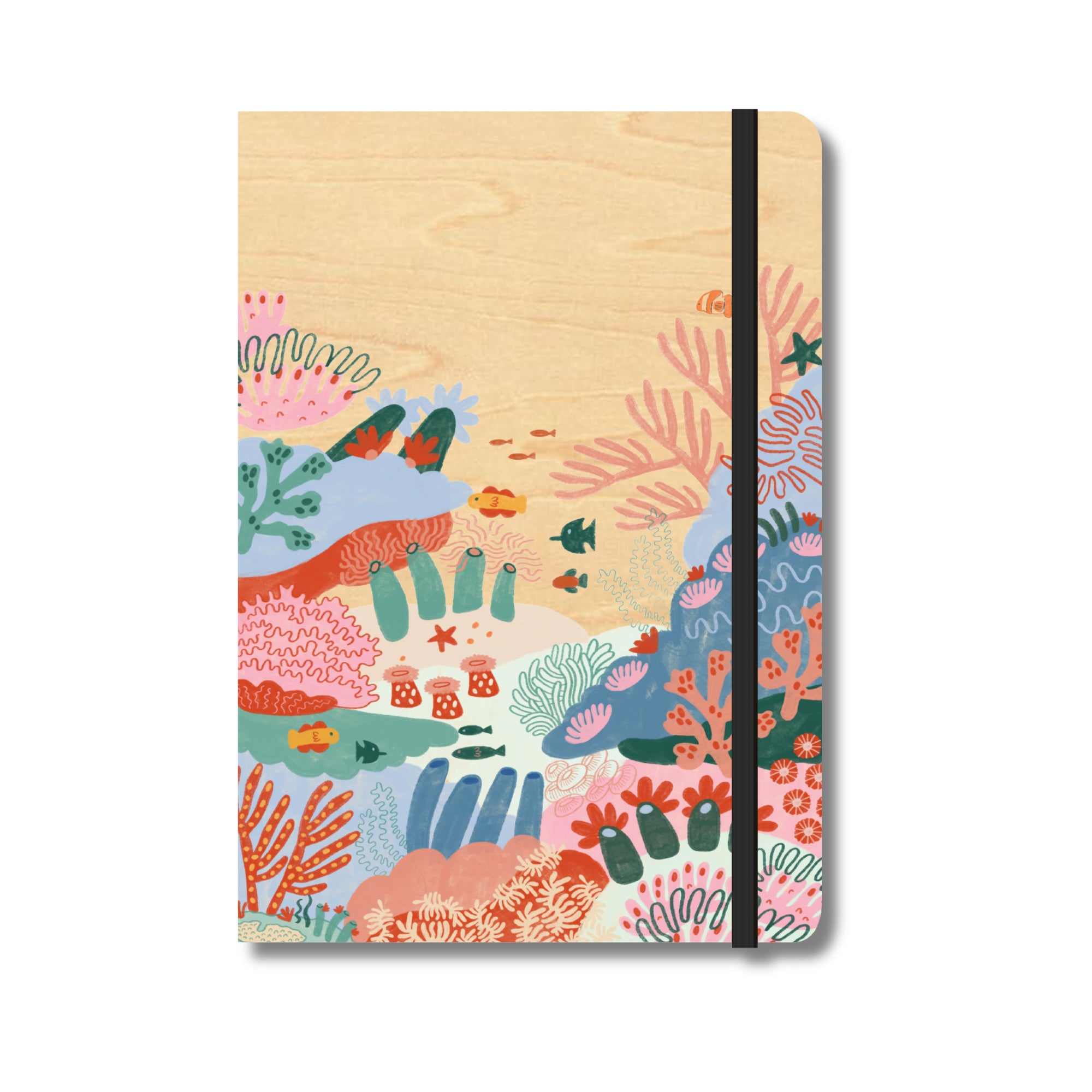 B6 Wood Cover Notebook (Lined) - Colourful Corals