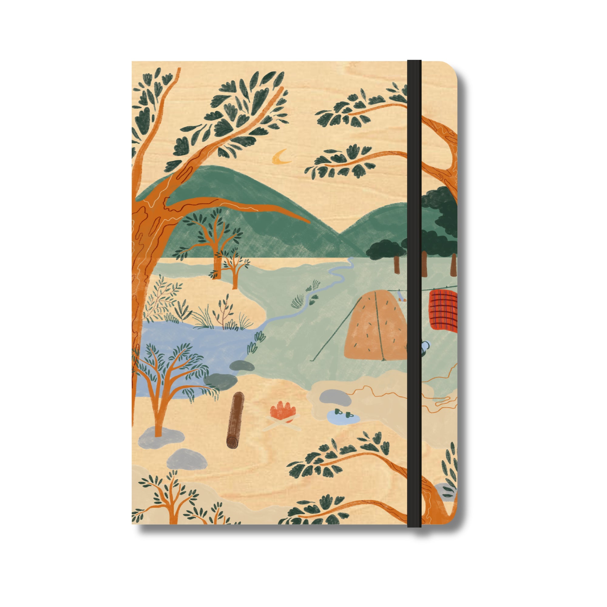 B6 Wood Cover Notebook (Lined) - Camping Trip