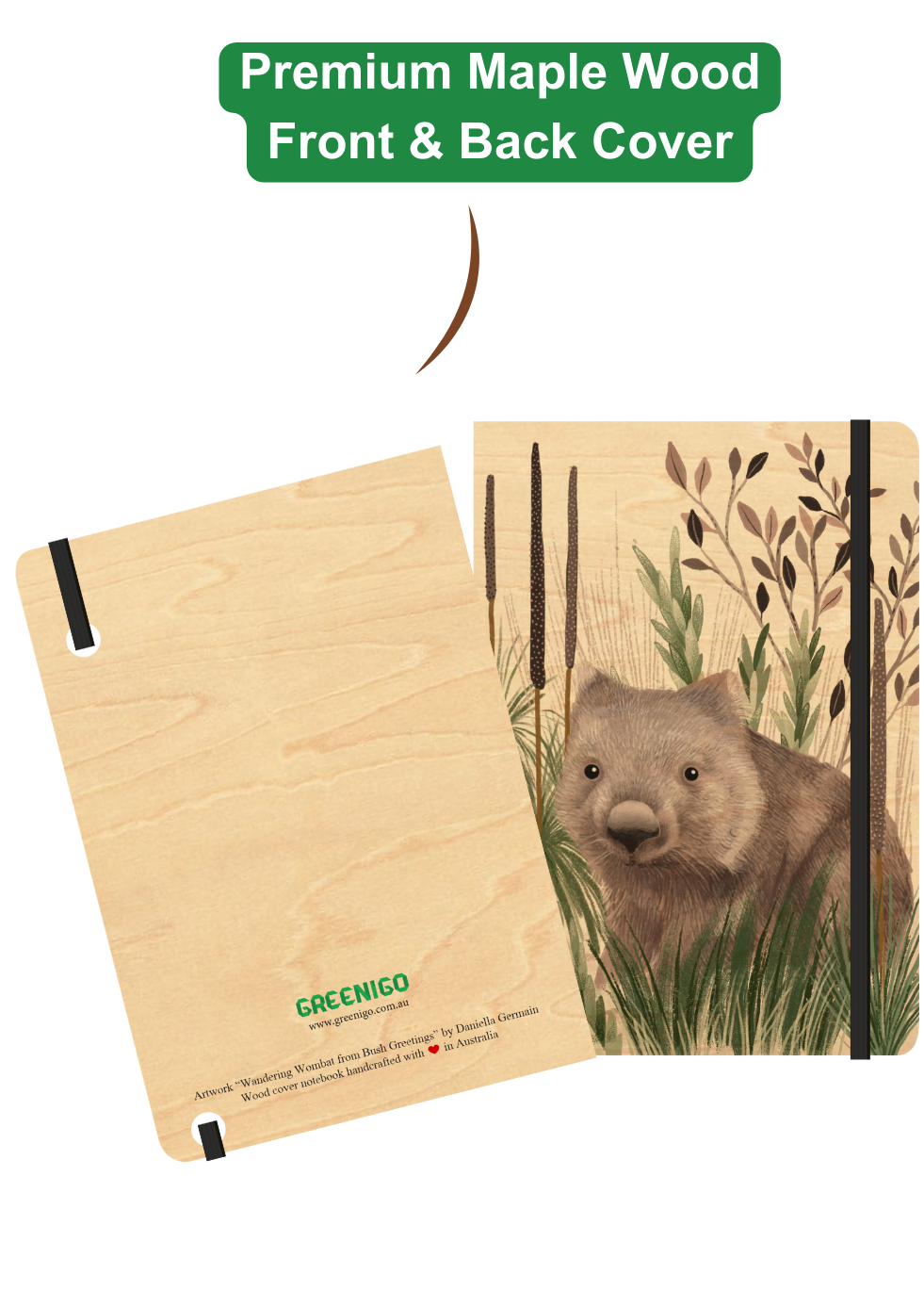 B6 Wood Cover Notebook (Lined) - Wombat Wandering