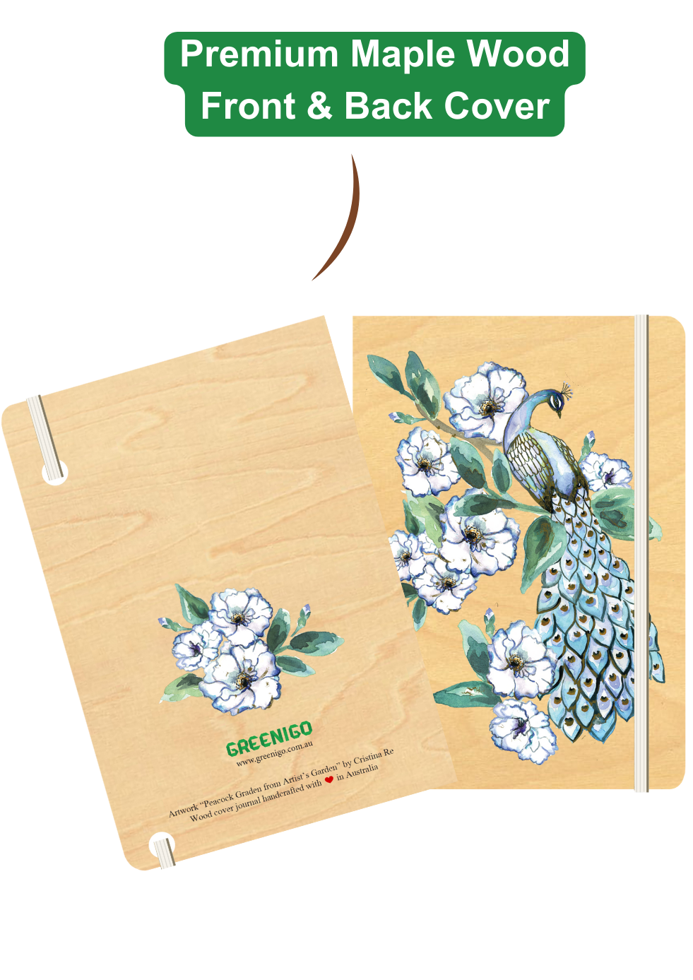 A5 Wood Cover Journal (Blank) - Peacock Garden