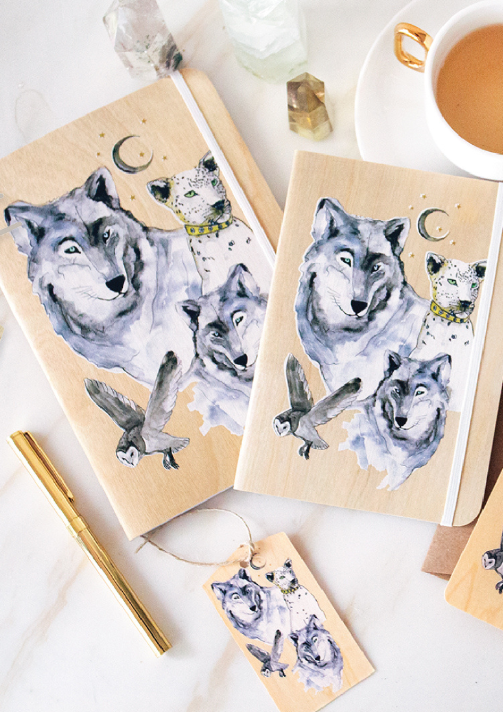 A5 Wood Cover Journal (Blank) - White Wolf