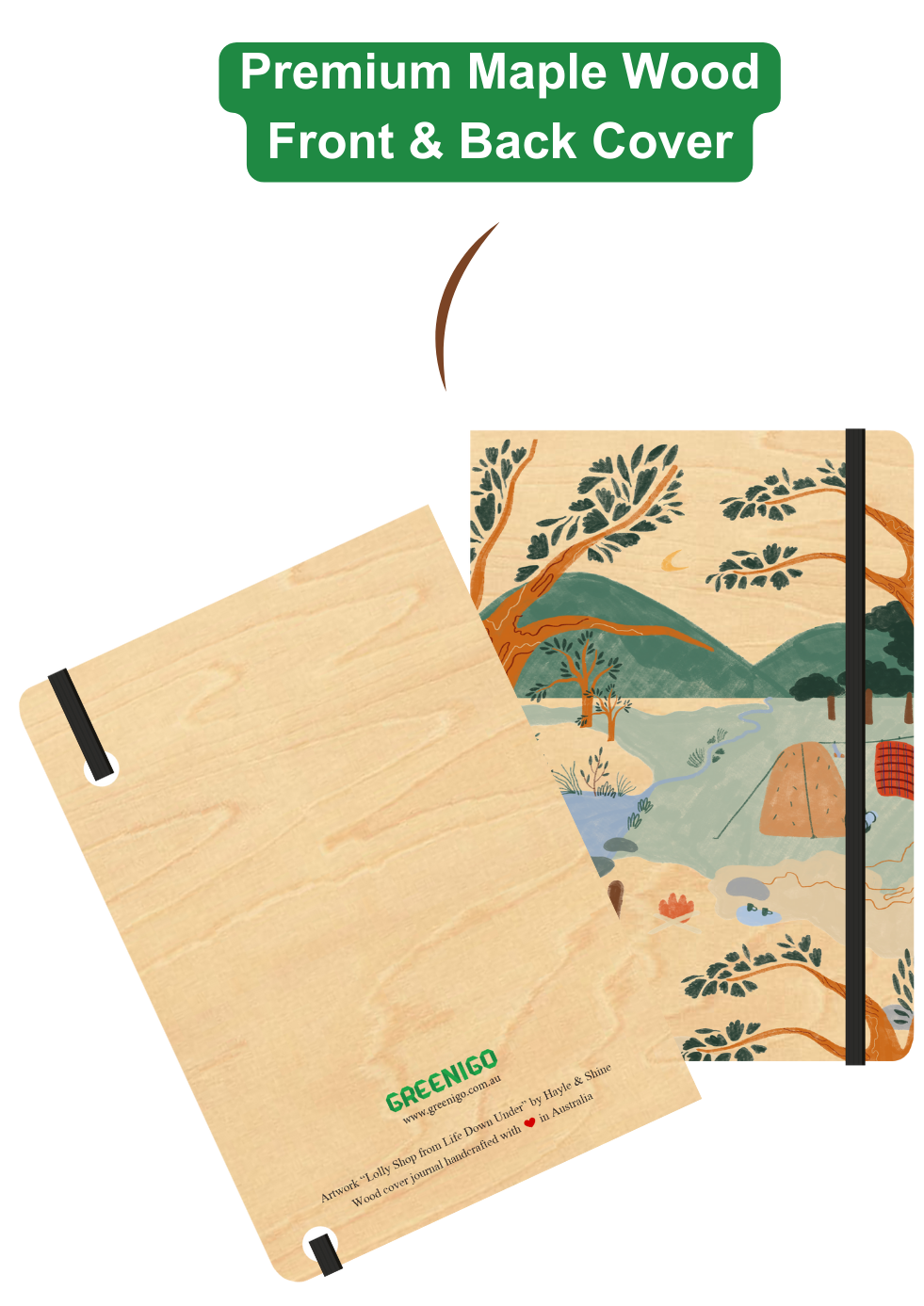 A5 Wood Cover Journal (Blank) - Camping Trip