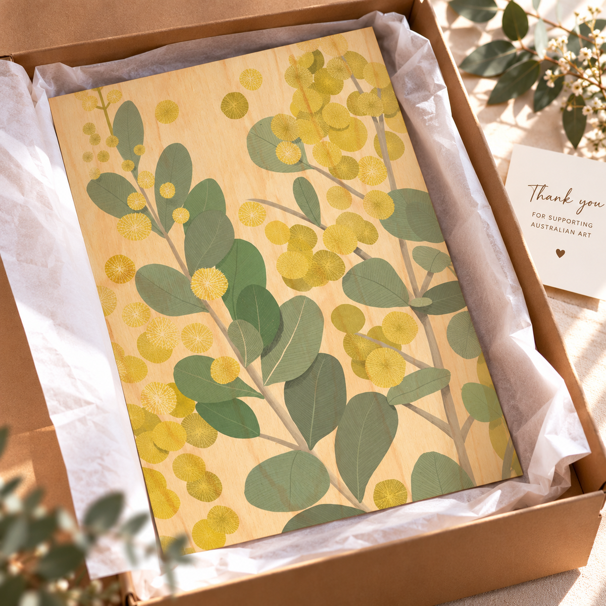 Wood Art Print - Golden Wattle