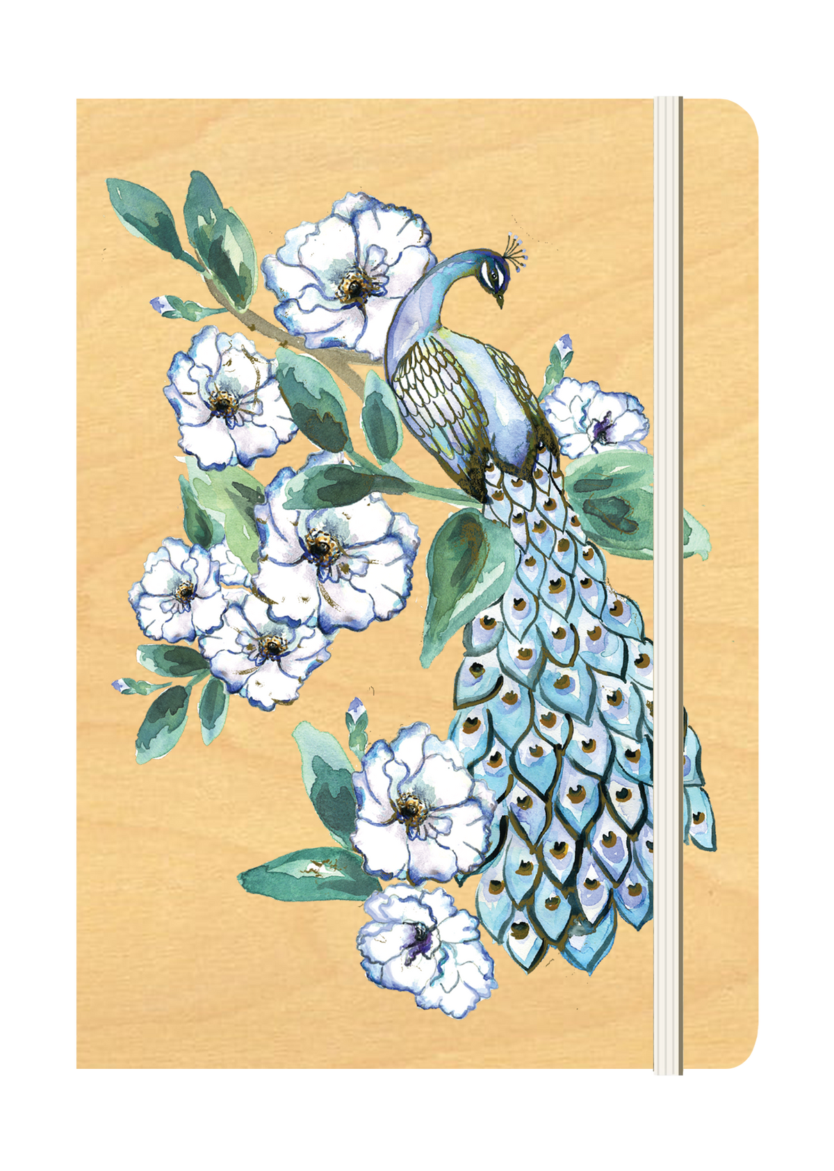 B6 Wood Cover Notebook (Lined) - Peacock Garden