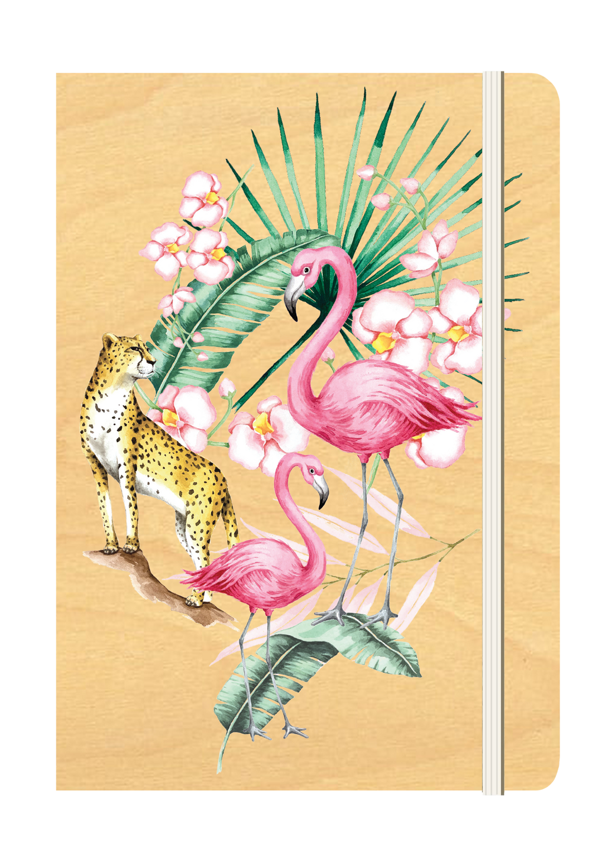 B6 Wood Cover Notebook (Lined) - Flamingo Jungle