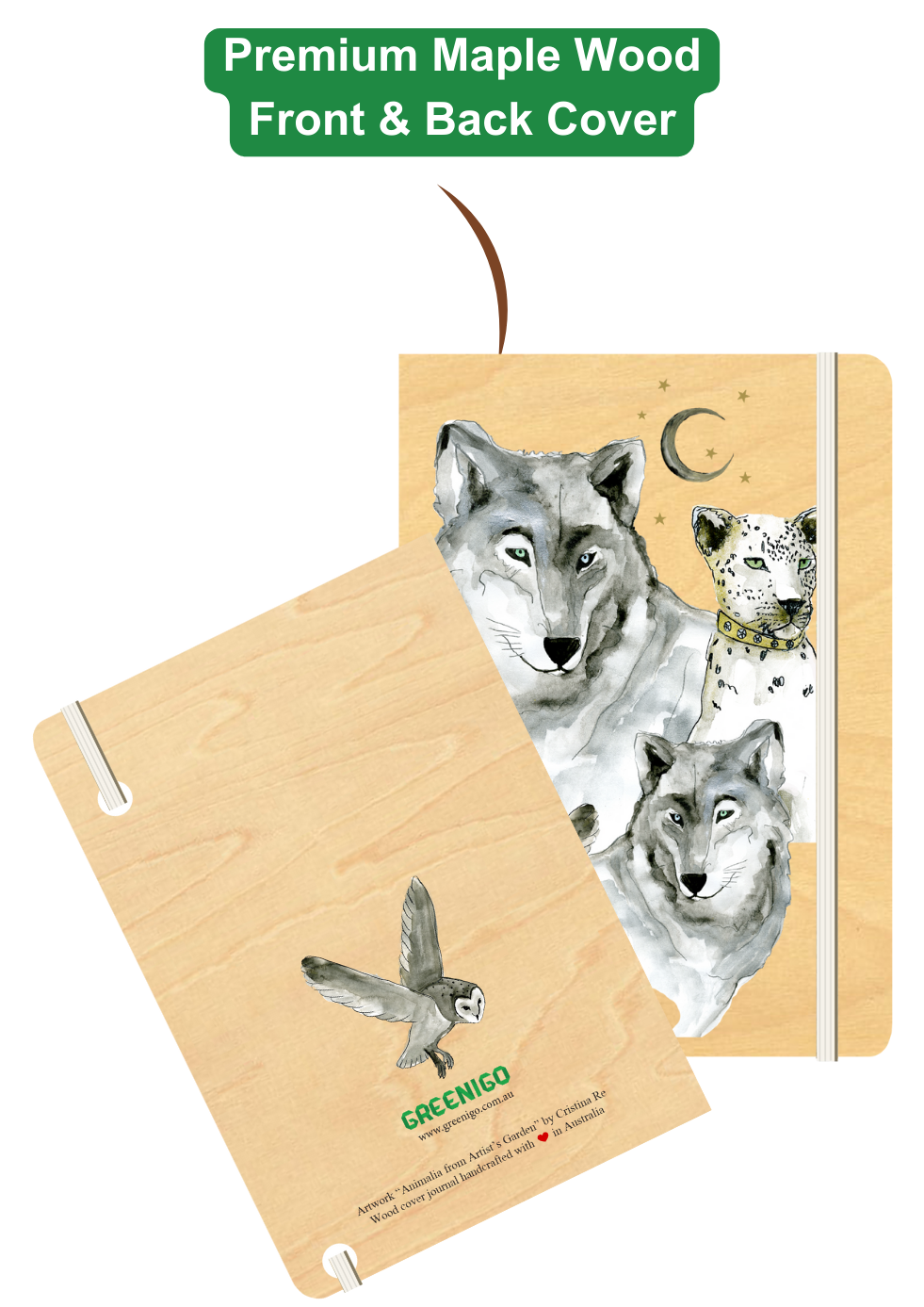 A5 Wood Cover Journal (Blank) - White Wolf